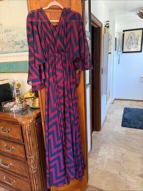 Meghan LA Burgundy and Navy Chevron Maxi Dress